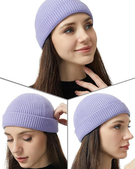 vidsel Thin Wool Fisherman Beanie Hat for Men Women Fall Winter,Short Knit Cuffed Fashion Trawler Skull Cap,Watch Cap