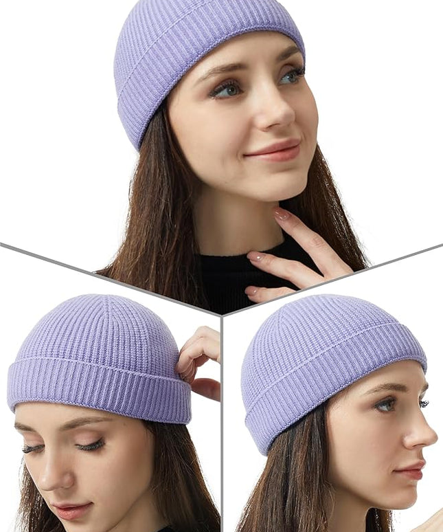 vidsel Thin Wool Fisherman Beanie Hat for Men Women Fall Winter,Short Knit Cuffed Fashion Trawler Skull Cap,Watch Cap