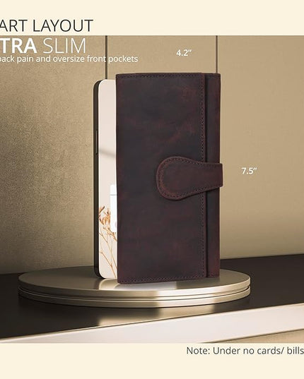 Real Leather Women Wallet Leather with RFID Blocking -Trifold Card Holder Designer Ladies Clutch with ID Window Wallets