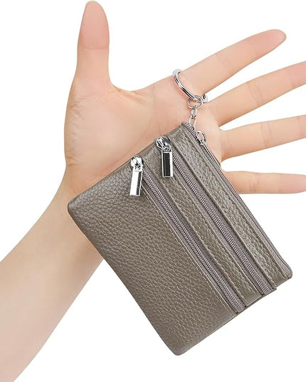 Women's Genuine Leather Coin Purse Mini Pouch Change Wallet with Keychain
