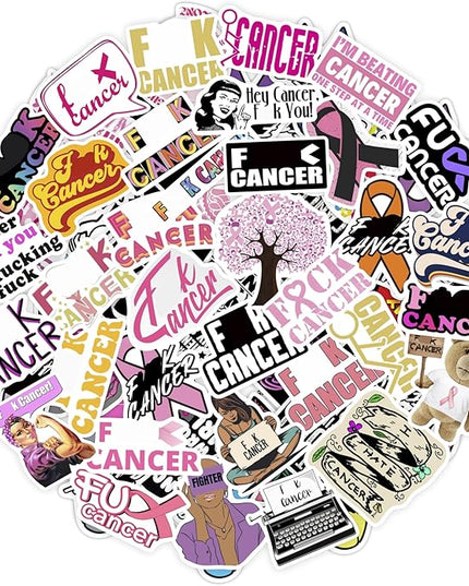 BulbaCraft 100Pcs F_ck Cancer Stickers for Water Bottle and Laptop - F_ck Cancer Party Supplies & Decorations, Waterproof Vinyl Decals, Awareness and Support Stickers, Gifts for Women & Men