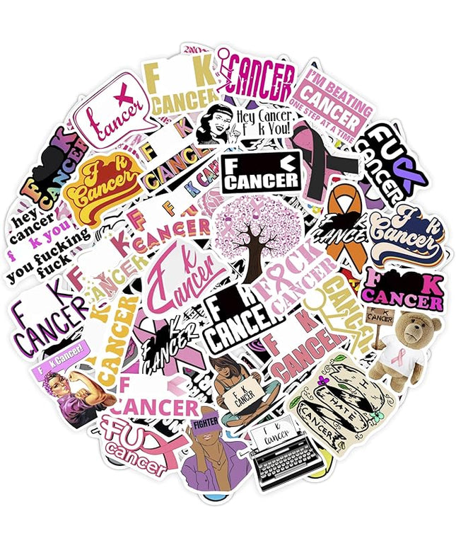 BulbaCraft 100Pcs F_ck Cancer Stickers for Water Bottle and Laptop - F_ck Cancer Party Supplies & Decorations, Waterproof Vinyl Decals, Awareness and Support Stickers, Gifts for Women & Men