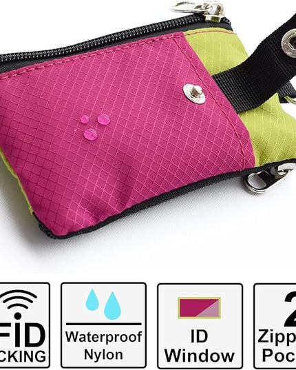 Minimalist RFID Blocking Small Wallet with ID Window,WaterResistant Zip Id Case Wallet with Lanyard Keychain for Cards,Cash,Travel,Women,Men