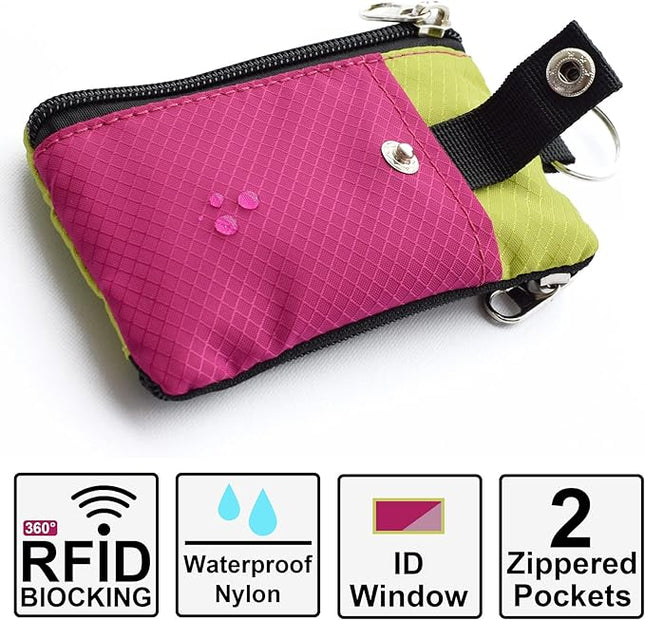 Minimalist RFID Blocking Small Wallet with ID Window,WaterResistant Zip Id Case Wallet with Lanyard Keychain for Cards,Cash,Travel,Women,Men