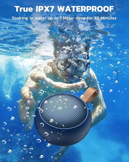 IPX7 Waterproof Shower Portable Bluetooth Speaker, Small Speaker Wireless Bluetooth with Loud Sound, Support TF Care/Built-in Mic- for Carabiner, Beach, Camping, Hiking, Pool, Great Gift (Blue)