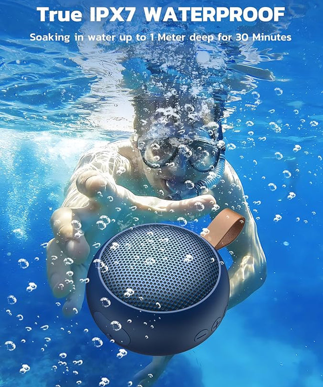 IPX7 Waterproof Shower Portable Bluetooth Speaker, Small Speaker Wireless Bluetooth with Loud Sound, Support TF Care/Built-in Mic- for Carabiner, Beach, Camping, Hiking, Pool, Great Gift (Blue)