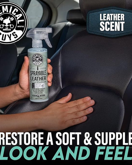 Chemical Guys SPI_103 Sprayable Leather Cleaner and Conditioner in One for Interiors, Apparel, and More (Works on Natural, Synthetic, Pleather, Faux Leather and More) Leather Scent, 128 fl oz (1 Gal)