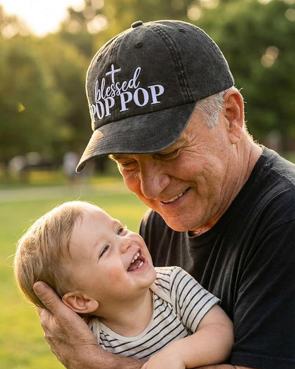 InnoBeta Blessed Pop Pop Gifts Hat for Grandpa, Poppop Gifts for Fathers Day, Christmas, Birthday, Adjustable Embroidered Baseball Cap