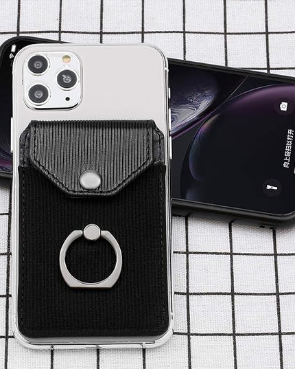 RFID Wallet Phone Case, Card Holder & Ring Stand for iPhone, Android & Smartphones - Black Polyester