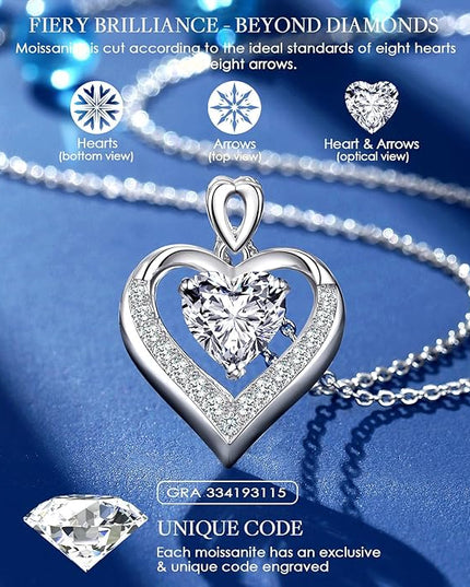 Beam & Bask 2-3 Ct Moissanite Double Heart Pendant Necklaces for Wife, 18K Gold Plated S925 Silver Jewelry for Women Girlfriend Mom Her on Anniversary Birthday