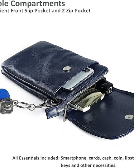 befen Genuine Leather Small Crossbody Bags for Women Cell Phone Bag Cross Body Purses,Silver Zipper