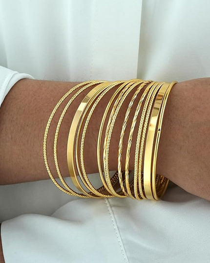 ÌF ME Gold Bangle Bracelets for Women, Indian Bangles Stackable Set, Multi Layer Textured 14K Gold Plated Chunky Bracelets Boho Jewelrys Set