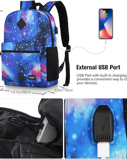 YAMTION Unisex School Backpack,Casual Bookbag Adults and Teens Schoolbag with USB Port for High School College Office Work Travel