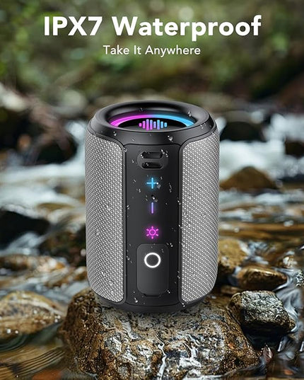 Portable Bluetooth Speaker with Lights, Bluetooth 5.4 Speaker, Powerful Crystal Clear Sound,15W Loud Stereo Sound, All Day Playtime,IPX7 Waterproof,TWS pairing for Outdoor/Travel/Party/Home,Gray