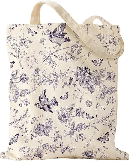 Aesthetic Canvas Tote Bag for Women - Sturdy Cloth Cotton Totes Bag with Pattern Shoulder Bag