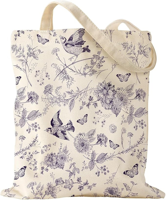 Aesthetic Canvas Tote Bag for Women - Sturdy Cloth Cotton Totes Bag with Pattern Shoulder Bag