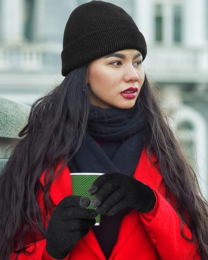 SATINIOR 56 Pcs Bulk Winter Hats and Gloves Set for Homeless Beanies Touchscreen Gloves Knit Cuffed Skull Caps for Men Women