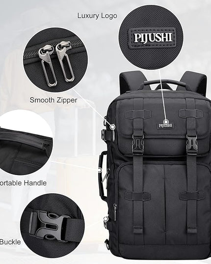 PIJUSHI Carry on Travel Backpack for Women Men Convertible Duffle Bag Flight Approved Luggage Backpack Fit 16 Inch Laptop(PE053 Black)