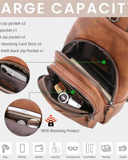 HESHE Sling Bag for Women Anti Theft Small Crossbody Bags Leather Fanny Pack Cross Body Purse for Travel