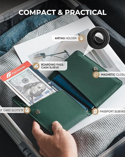 VULKIT Passport Holder with Airtag Slot, Premium Nappa Leather, RFID Blocking Airtag Passport Wallet