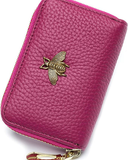 imeetu RFID Credit Card Holder, Small Leather Zipper Card Case Wallet for Women