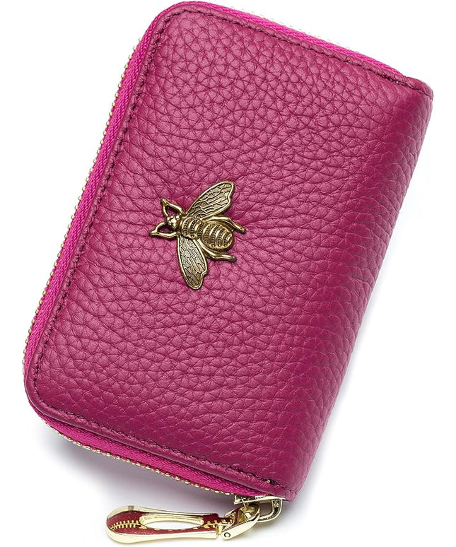 imeetu RFID Credit Card Holder, Small Leather Zipper Card Case Wallet for Women