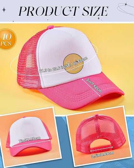Hercicy 40 Pack Sublimation Blank Trucker Hat Bulk Baseball Cap Adjustable Mesh Unisex Polyester Hat Heat Transfer
