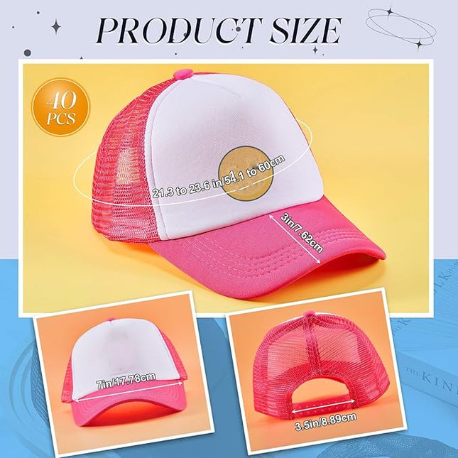 Hercicy 40 Pack Sublimation Blank Trucker Hat Bulk Baseball Cap Adjustable Mesh Unisex Polyester Hat Heat Transfer