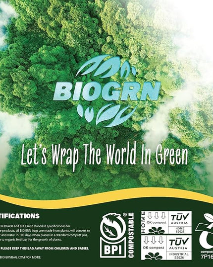 60-64 Gallon Compostable Trash Bags 12 Bags with Flat-Top Large Compost Bags Thick 1.57 Mil, 242.72 Liter Lawn and Yard Waste Bag for Outdoor Garden ASTM D6400, US BPI and OK Compost Home Certified
