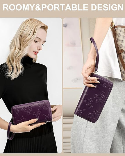 yiijay Womens Wallet RFID Blocking Large Capacity Leather Double Zip Wristlet Wallet Credit Card Phone Holder Ladies Clutch