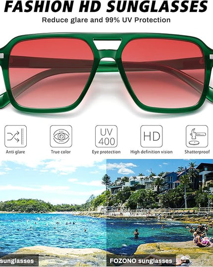 Retro Aviator Sunglasses for Women Men Trendy Classic Square 70s 80s 90s Vintage Shades Double Bridge Aviators FZN813