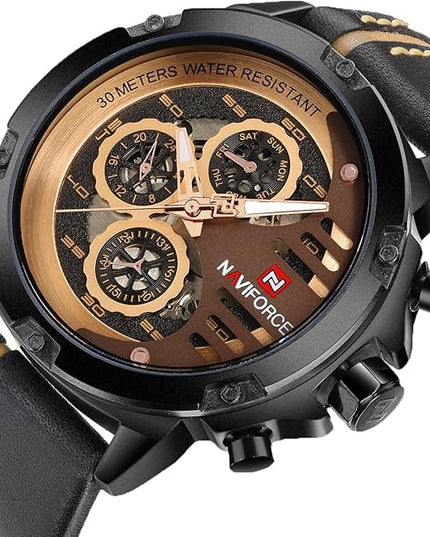 NAVIFORCE Sport Military Watches for Men Waterproof Watch Analog Quartz Leather Band Date Calendar Clock Wristwatch