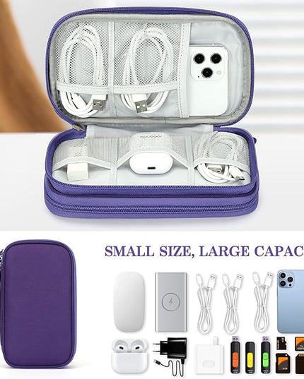 FYY Electronic Organizer, Travel Cable Organizer Bag Pouch Electronic Accessories Carry Case Portable Waterproof Double Layers Storage Bag for Cable, Charger, Phone, Earphone, Medium Size, Purple