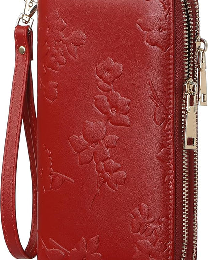 yiijay Womens Wallet RFID Blocking Large Capacity Leather Double Zip Wristlet Wallet Credit Card Phone Holder Ladies Clutch Purse Flora
