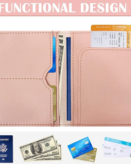COSHAYSOO Passport Cover and Luggage Tag Set with Her Initial Chenille Letter Patch, Fashionable Travel Bag Backpack Suitcase Identifier Gifts for Granddaughter Grandma Mother Pink L