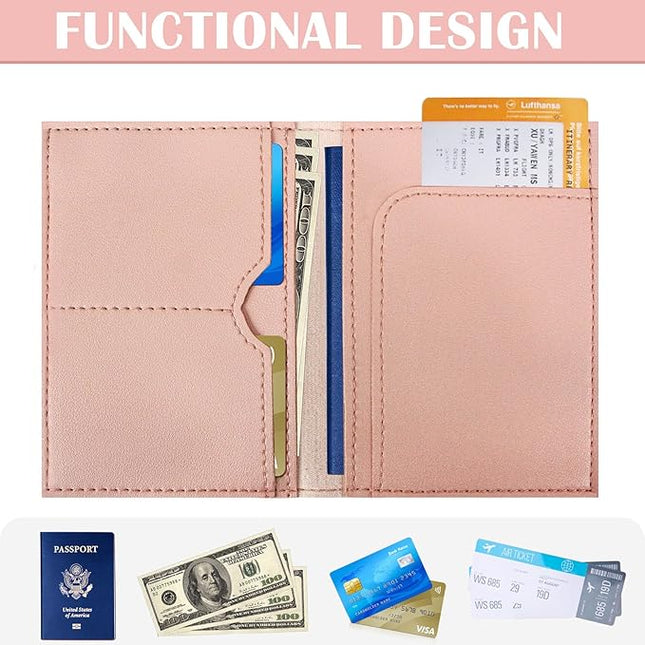 COSHAYSOO Passport Cover and Luggage Tag Set with Her Initial Chenille Letter Patch, Trendy Travel Bag Backpack Suitcase Identifier Gifts for Daughter Mother Sister in Law Pink I