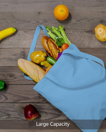 TOPDesign 24-Pack Economical 16"x15" Baby Blue Cotton Tote Bag, Lightweight Medium Reusable Grocery Shopping Cloth Bags, Suitable for DIY, Advertising, Promotion, Gift, Activity