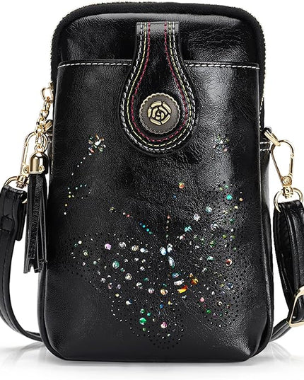 Small Crossbody Bags for Women, Lightweight Mini Cute Cell Phone Purse for Women with Tassel Shining Butterfly
