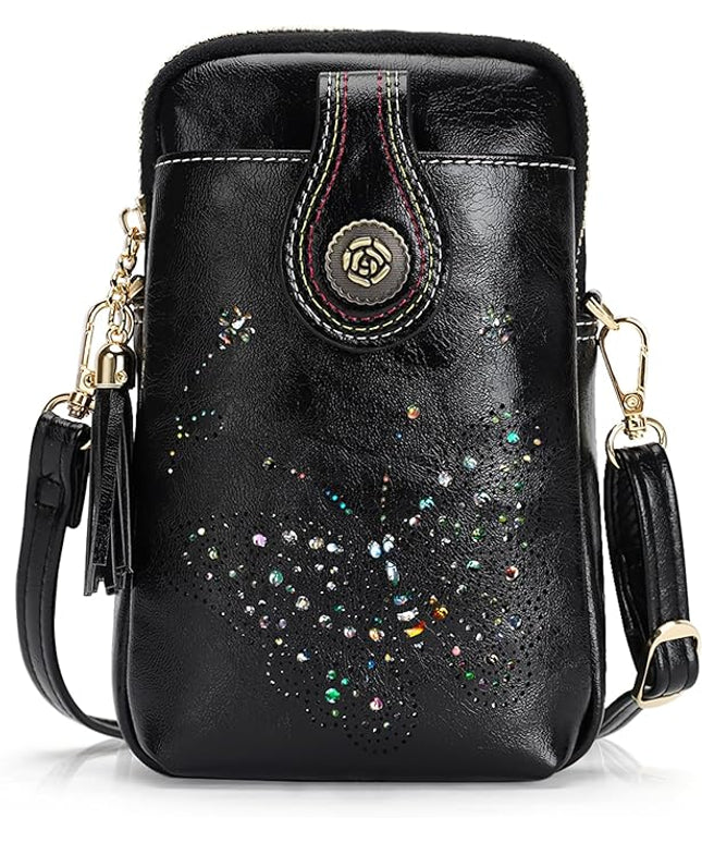 Small Crossbody Bags for Women, Lightweight Mini Cute Cell Phone Purse for Women with Tassel Shining Butterfly