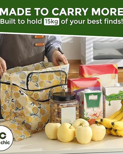 ECO CHIC Foldable Reusable Large Grocery Bags - Foldable Grocery Bags - Lightweight, Recycled & Reusable Shopping Bag - Waterproof, Packable Tote Fitting in Fine Grocery Bag Carrier