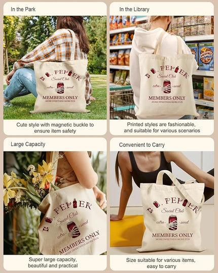 Aesthetic Tote Bag for Women- with Magnetic Buckle and Zipper Inner Pocket Cloth Cotton Canvas Tote Bags