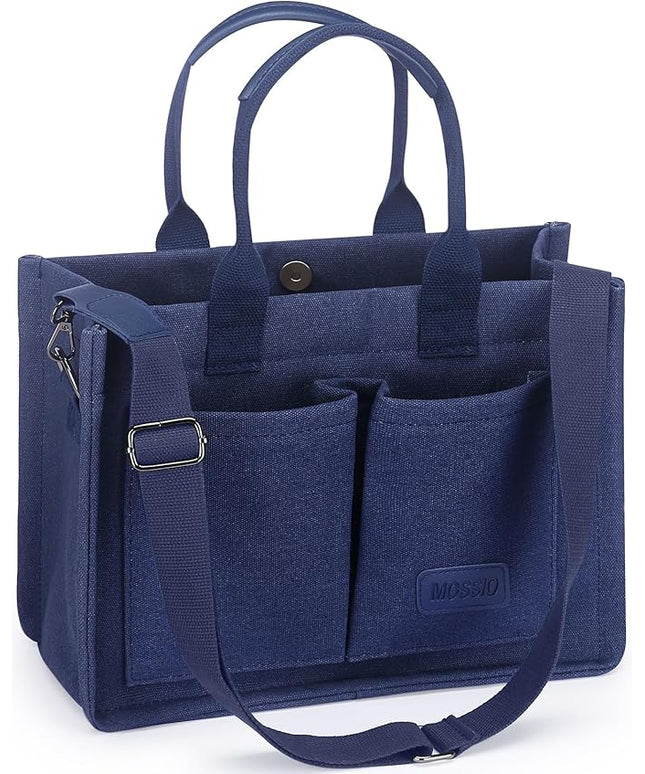 Mossio Large Canvas Tote Bag for Women with Pockets - Laptop Crossbody Work Tote Bag Everyday Bag Shoulder Purse Handbag