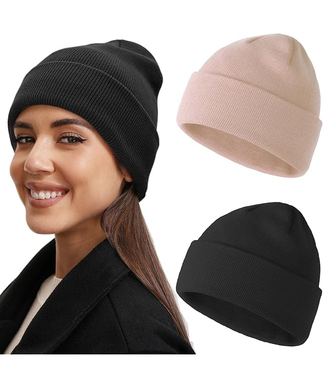100% Cotton Beanie Hat- Unisex Ultra Soft Winter Warm Stretch Knit Cuffed Hats Fisherman Beanies Skull Cap