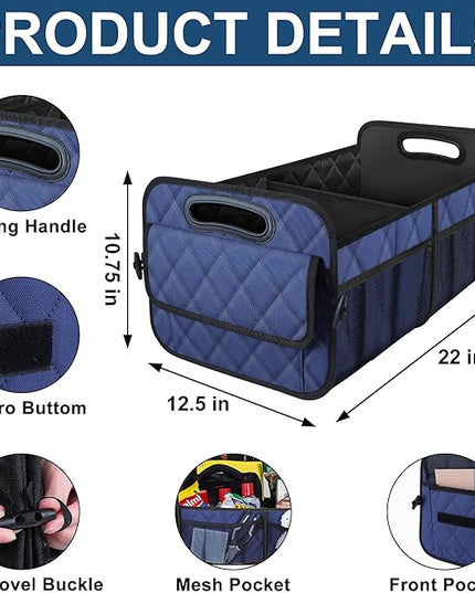 Deosk Car Trunk Organizer for SUV, Car Organizers and Storage with 6 Pocket, Car Accessories for Women/Men 50L Waterproof Polyester Trunk Organizer(Medium, Dark Blue)