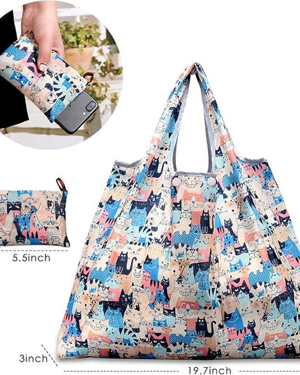 KINGMAS Reusable Grocery Bags, Eco-Friendly Folding Tote Shopping Bag fits in Pocket, Washable Waterproof Nylon Pouch Bags