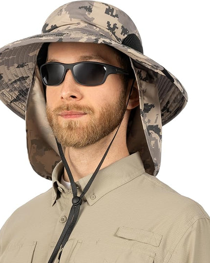 SUN CUBE Wide Brim Sun Hat Men Women, Fishing Hats Sun UV Protection, Mens Hiking Bucket Hat Safari Beach Boonie, UPF 50+