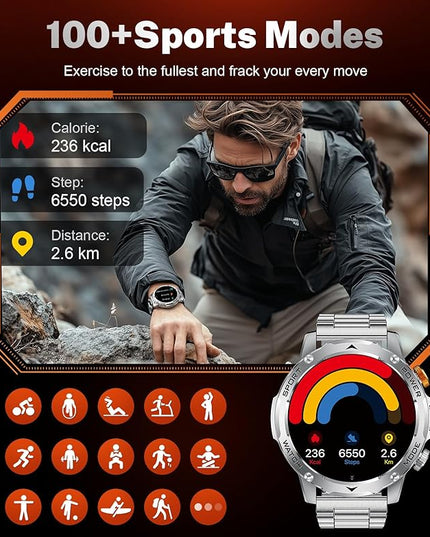 LIGE Smart Watch for Men (Make/Answer Calls) with 1000mAh, 1.75" HD Screen Smartwatch with Flashlight, Heart Rate/Sleep Monitor, IP68 Waterproof, 100+ Sports Modes for Android iOS, 3 Straps