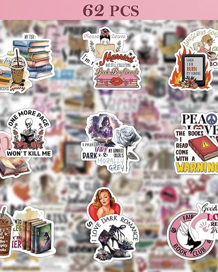 MiStar 62 PCS Book Stickers for Kindle Adult, Spicy Bookish Reading Dark Romance Booktok Dirty Sticker Pack for Ebook Reader Case Laptop Water Bottle Waterproof Vinyl Decal Gifts for Women