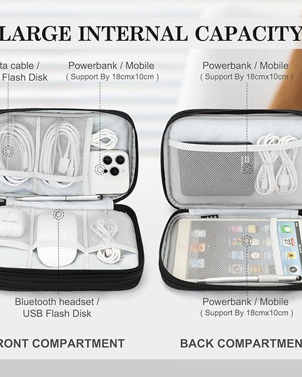 FYY Electronic Organizer, Large Travel Cable Organizer Bag Pouch Electronic Accessories Carry Case Portable Waterproof Double Layers All-in-One Storage Bag for Cable, Cord, Charger, Pattern Black