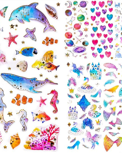 Cute Craft Stickers, Aesthetic Glitter, Tear-Resist, Waterproof Decals for Laptop, Water Bottle, Hydroflasks, Scapbooking, Planner Pack for Teens, Girls, Kids - Classic
